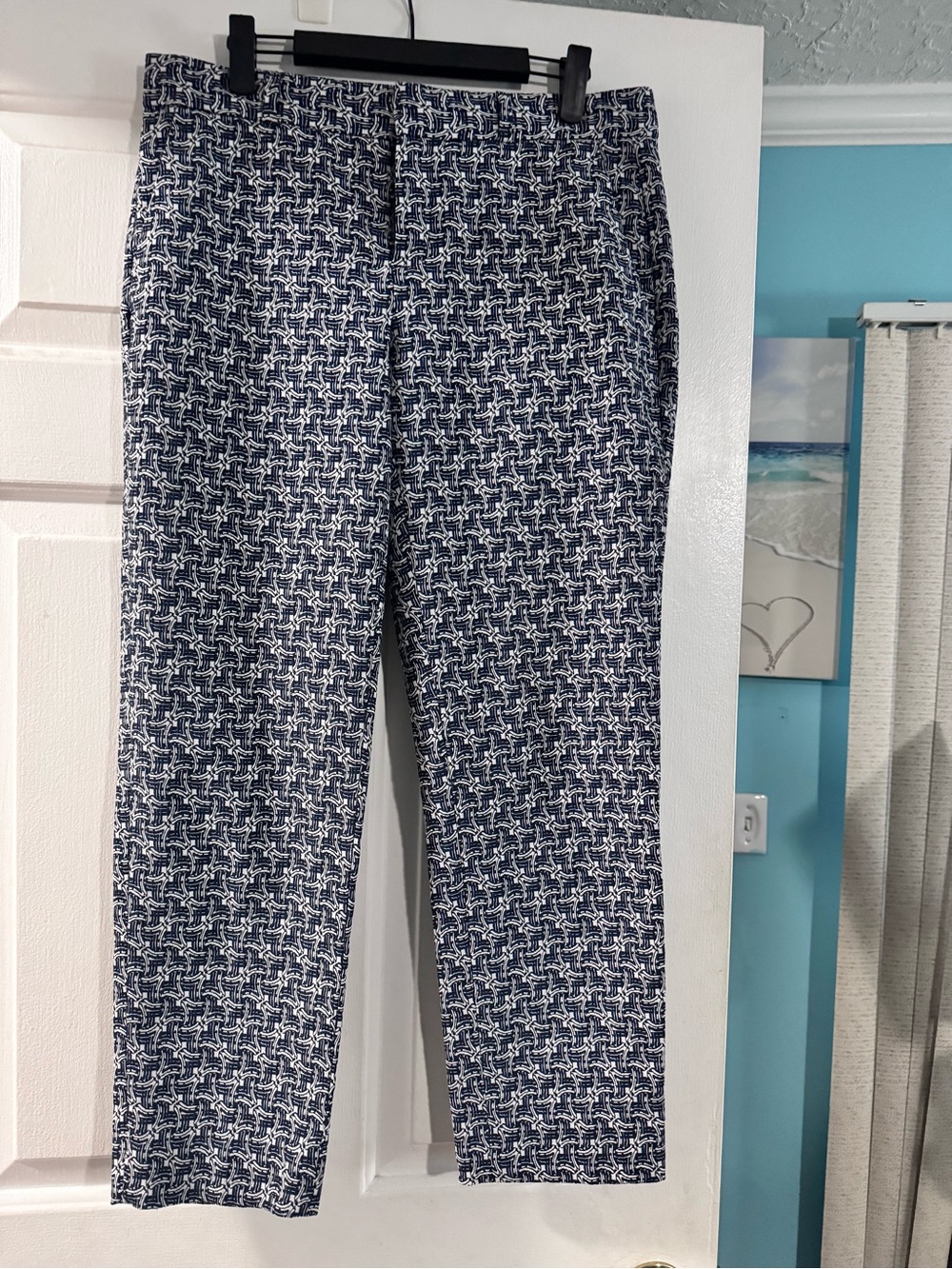 Banana Republic Navy & White Printed Straight-Leg Pants
